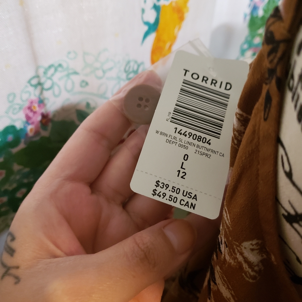 TORRID Brown linen button front floral cami NWT L 12 plus size 0X - Picture 6 of 6